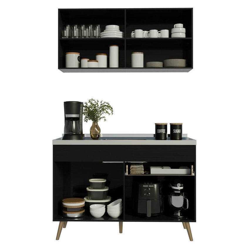 Armário Cozinha Modulada Compacta Balcão Com Pia 120cm Florença Multimóveis Mcr2466 Preto - imagem 5