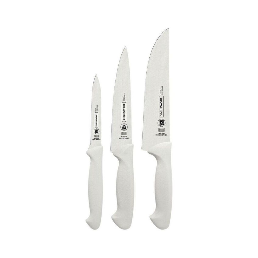 Jogo De Facas Premium 3 Peças Aço Inox E Polipropileno Branco Para Cozinha Tramontina - imagem 3