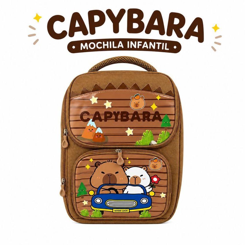 Mochila Infantil Utimix Capivara Material Resistente Tamanho Único Marrom Escolar Passeio Viagem - imagem 3