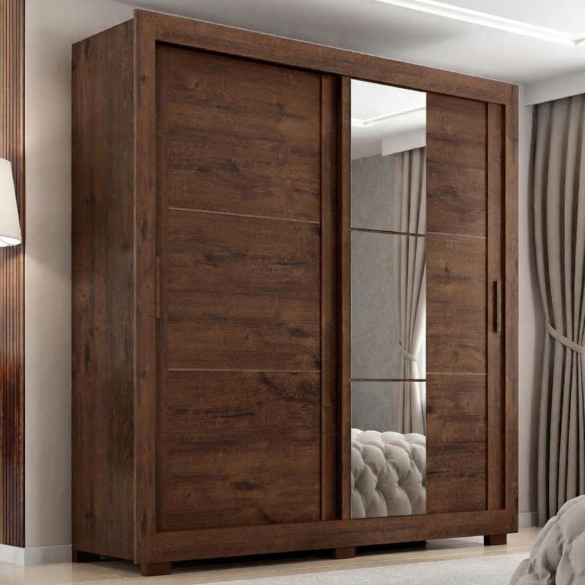 Guarda Roupa Casal 2 Portas De Correr Com Espelho Titan 196 Cm Jacaranda Zanz - imagem 2