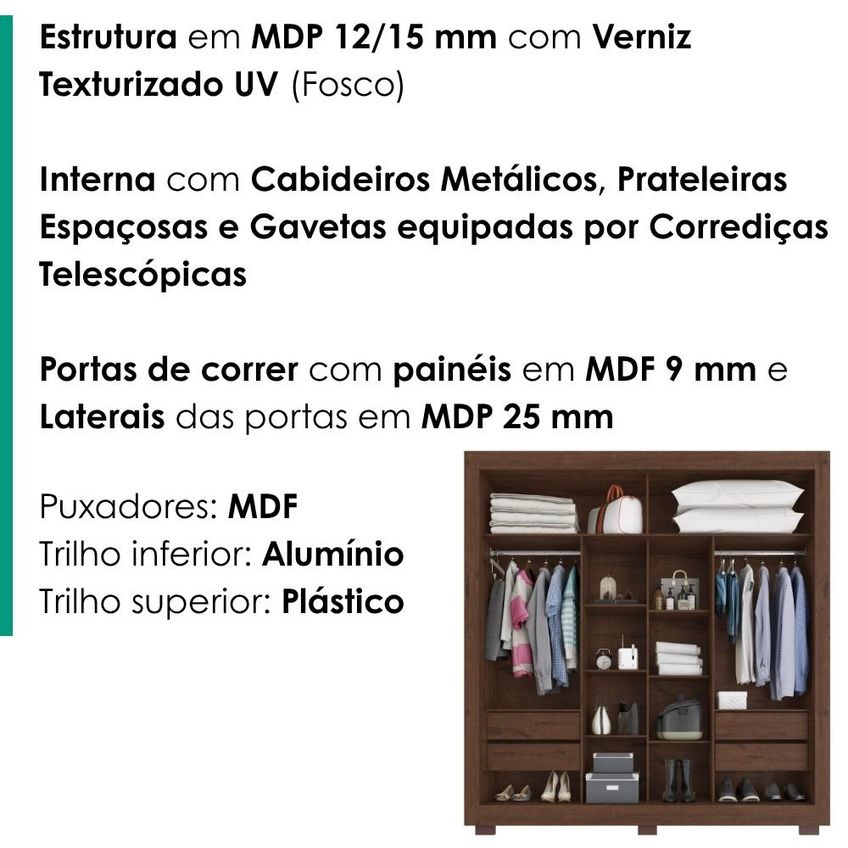 Guarda Roupa Casal 2 Portas De Correr Com Espelho Titan 196 Cm Jacaranda Zanz - imagem 4