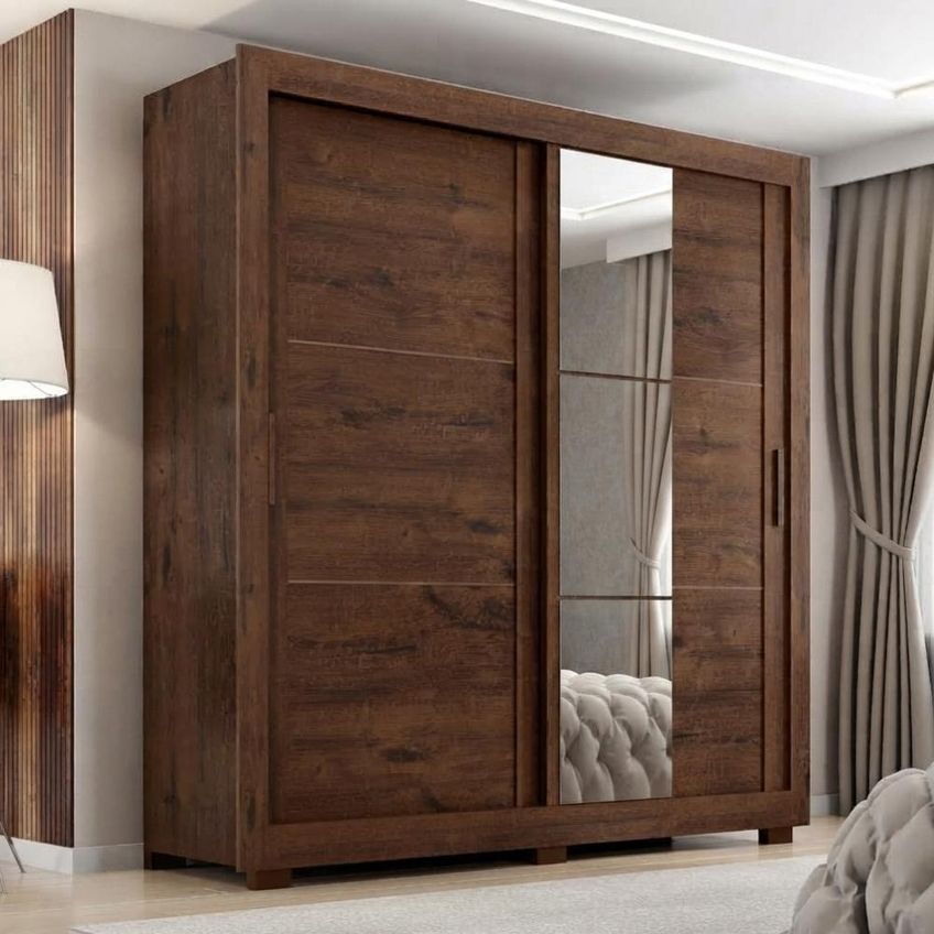 Guarda Roupa Casal 2 Portas De Correr Com Espelho Titan 196 Cm Jacaranda Zanz - imagem 5