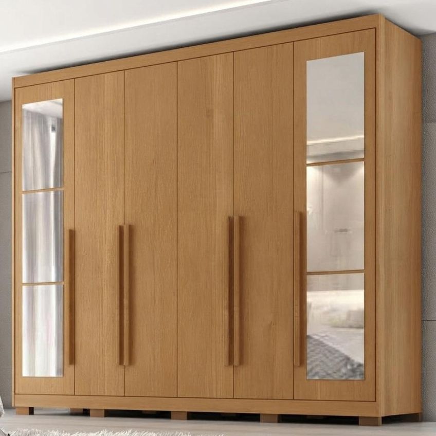 Guarda Roupa Casal 6 Portas Com Espelho MDF Platina 236 cm Cinamomo Zanz - imagem 2