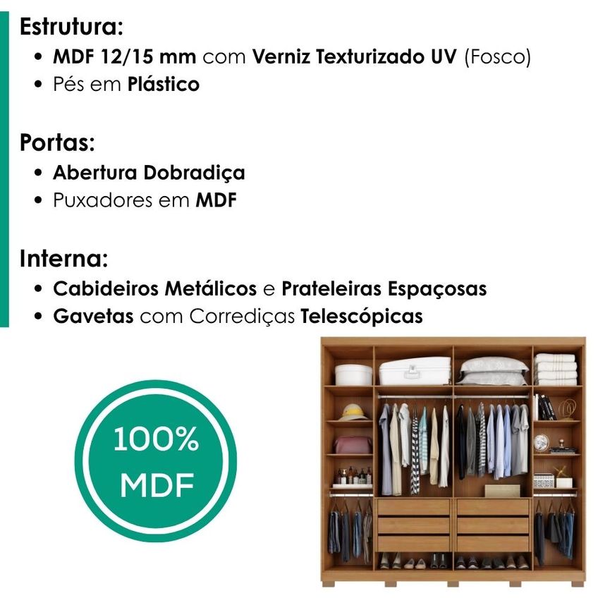 Guarda Roupa Casal 6 Portas Com Espelho MDF Platina 236 cm Cinamomo Zanz - imagem 4
