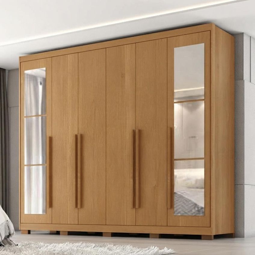 Guarda Roupa Casal 6 Portas Com Espelho MDF Platina 236 cm Cinamomo Zanz - imagem 5