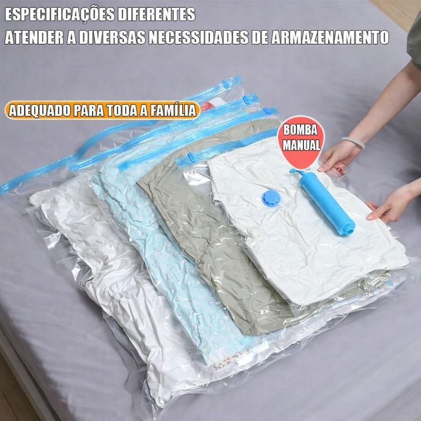 Kit 10 Sacos A Vácuo Organizador Reutilizável Pa&pe Com Bomba Manual Para Guarda Roupa Viagem Utimix - imagem 3
