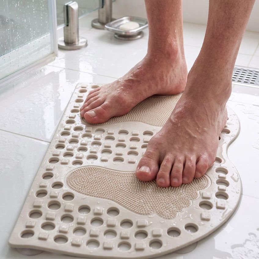 Tapete Antiderrapante Para Banheiro Com Ventosas Superfície Massageadora PVC Bege Utimix - imagem 3
