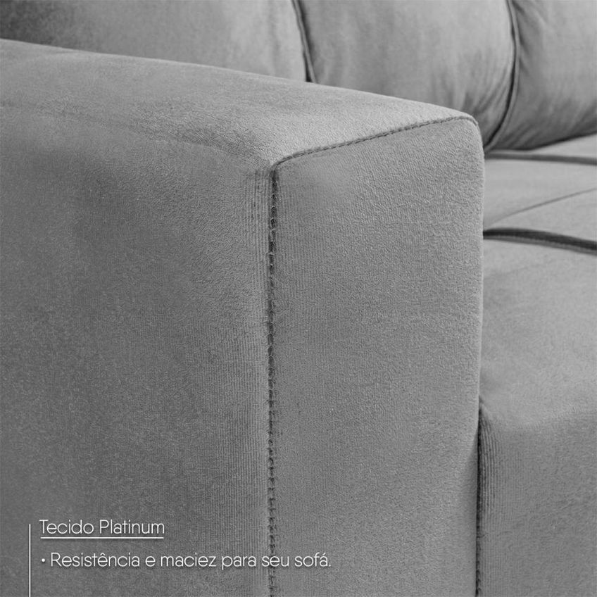 Sofá De Canto Com Chaise Ibarra 4 Lugares 186cm Cinza Suede King House - imagem 2