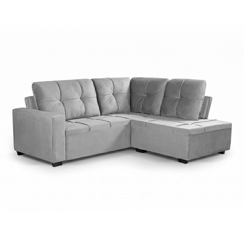 Sofá De Canto Com Chaise Ibarra 4 Lugares 186cm Cinza Suede King House - imagem 5