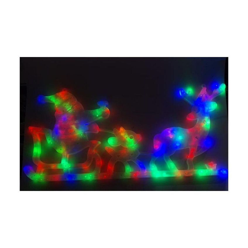 Enfeite De Parede Papai Noel Rena Com Trenó Iluminação Com Leds Coloridos Uso Interno E Externo - imagem 2