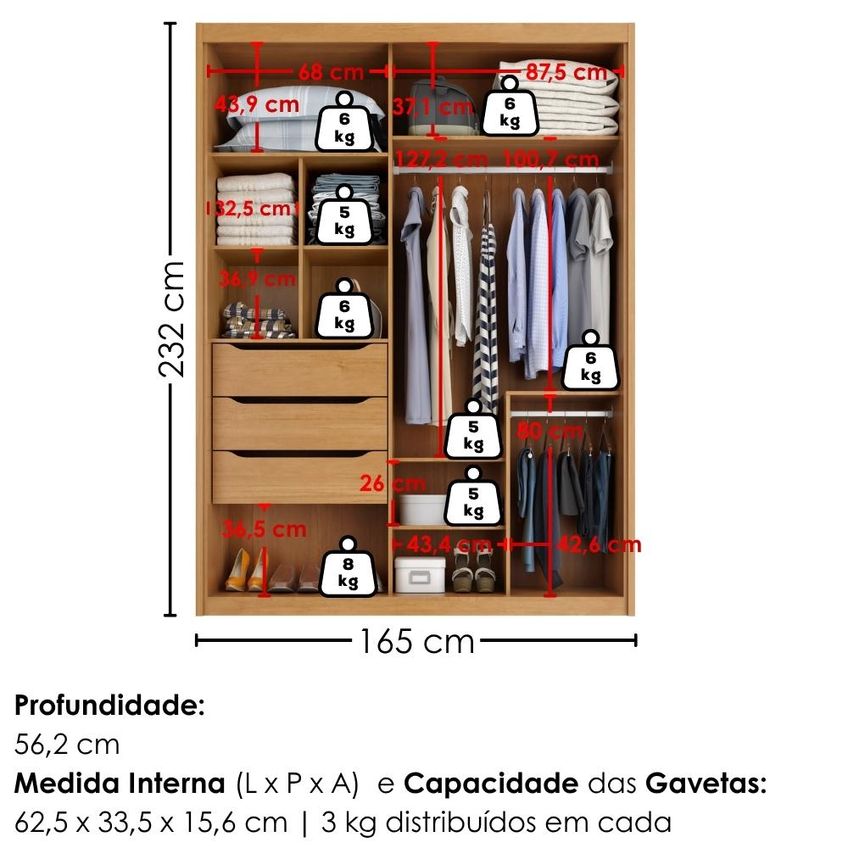 Guarda Roupa Solteiro 2 Portas De Correr Com Espelho MDF Splendi 165x232 Cm Cinamomo Areia Zanz - imagem 3