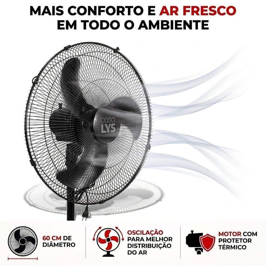 Ventilador De Coluna Casa E Lys 210w 60cm 3 Pás Preto Vellum Bivolt - imagem 4