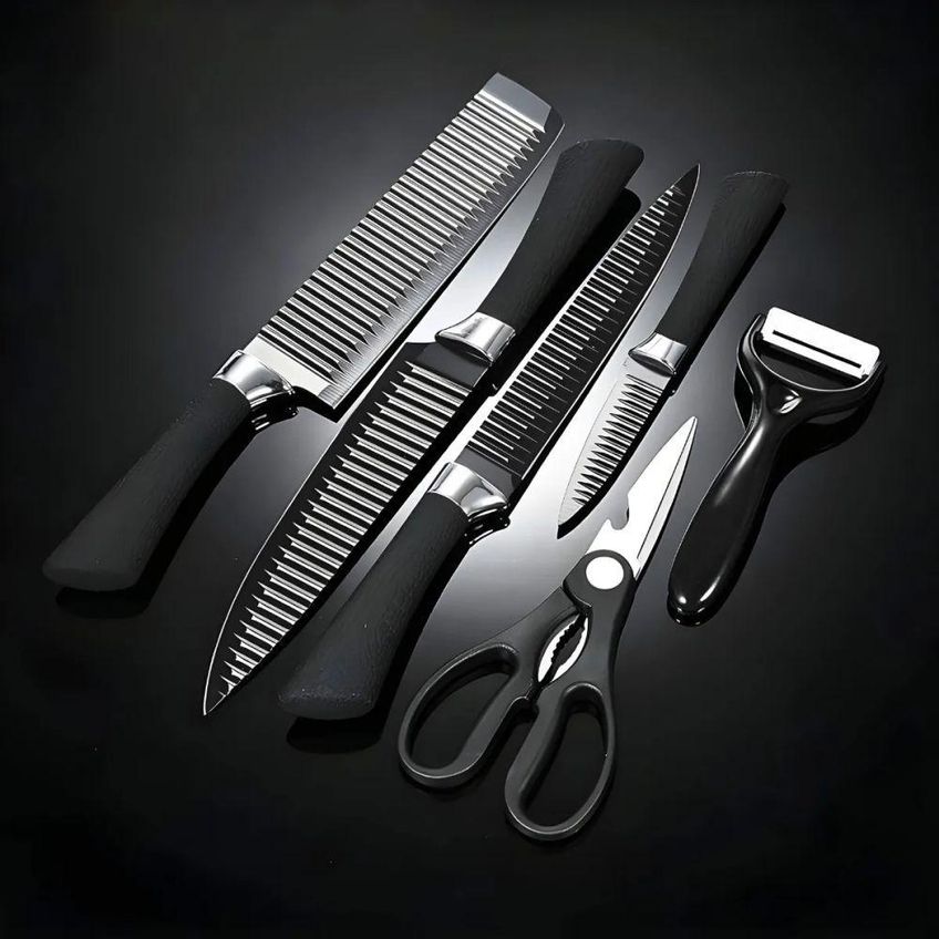 Kit De Facas De Cozinha E Churrasco 6 Peças Antiaderente Aço Inox Cabo Ergonômico Preto Utimix - imagem 4