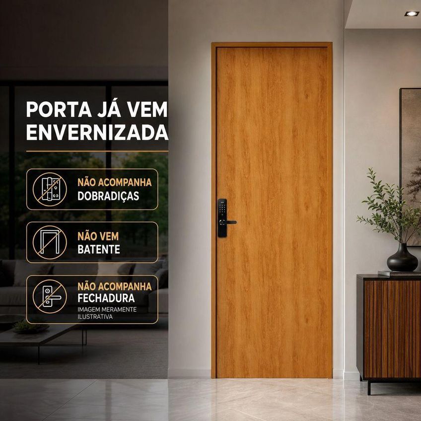 Porta De Abrir Lisa 210cm Interna MDF Com Madeira Pinus Para Quarto Branca Ravilar - imagem 4