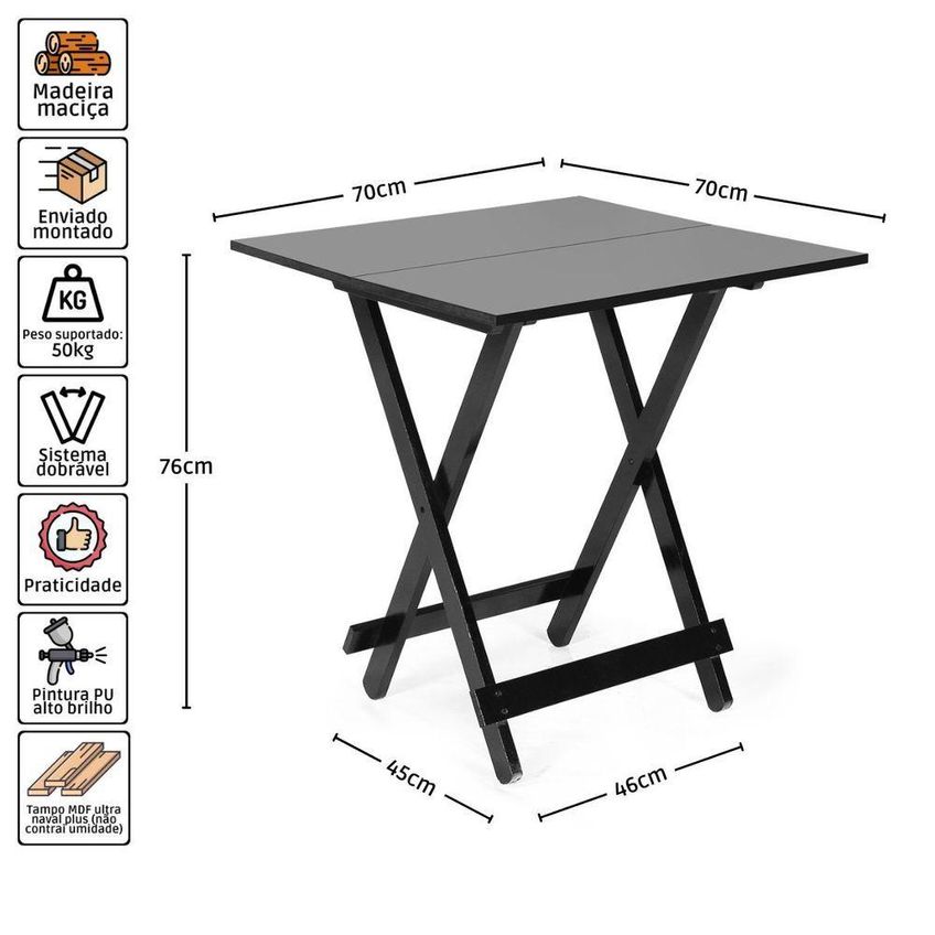 Kit 5 Conjuntos De Mesa Dobrável 70x70 Com 4 Cadeiras 4 Lugares MB Móveis - imagem 4