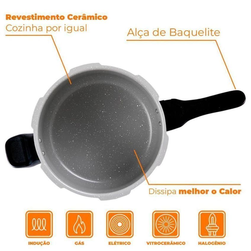 Panela De Pressão Ceramic Life Super Gris Indução Alumínio Antiaderente 5,4l Brinox - imagem 3