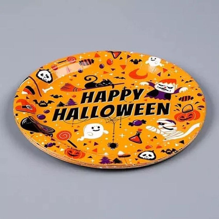 Pratinhos Descartáveis Halloween Papel Biodegradável 18cm Kit 10 Unidades Laranja Premium Colchões - imagem 4