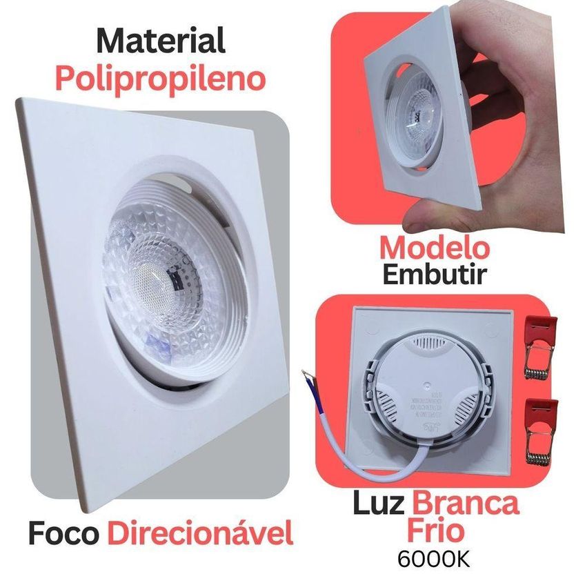 Spot Led De Embutir Quadrado 7w Direcionável 6000k Branco - imagem 4