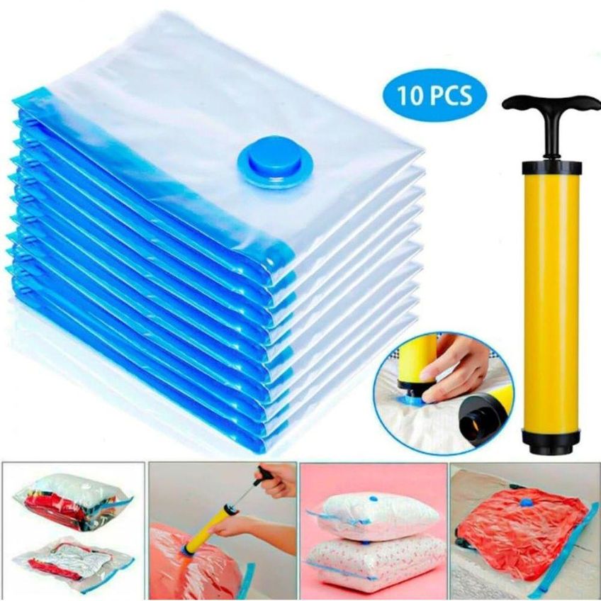 Kit 10 Sacos A Vácuo Com Bomba Manual Organizador Pa&pe Reutilizável Para Guarda Roupa Viagem Utimix - imagem 3