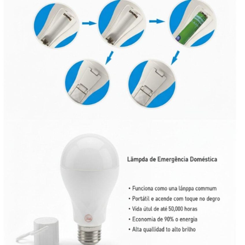 Lâmpada Led De Emergência JX-0902 Bivolt 20W Soquete E27 Bateria Recarregável Branco Utimix - imagem 5