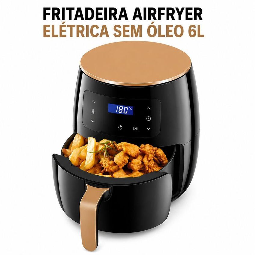 Fritadeira Airfryer Utimix Fritadeira Sem Óleo Fritadeira 6l Painel Digital Touch Preto 110v - imagem 3
