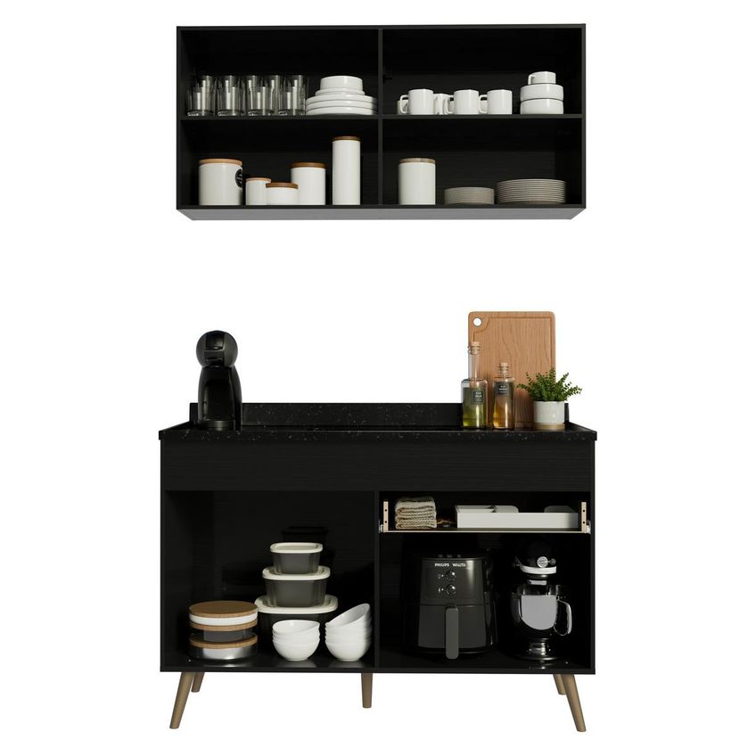 Armário Cozinha Modulada Compacta Balcão Com Pia 120cm Florença Multimóveis Mcr2451 Preto - imagem 5