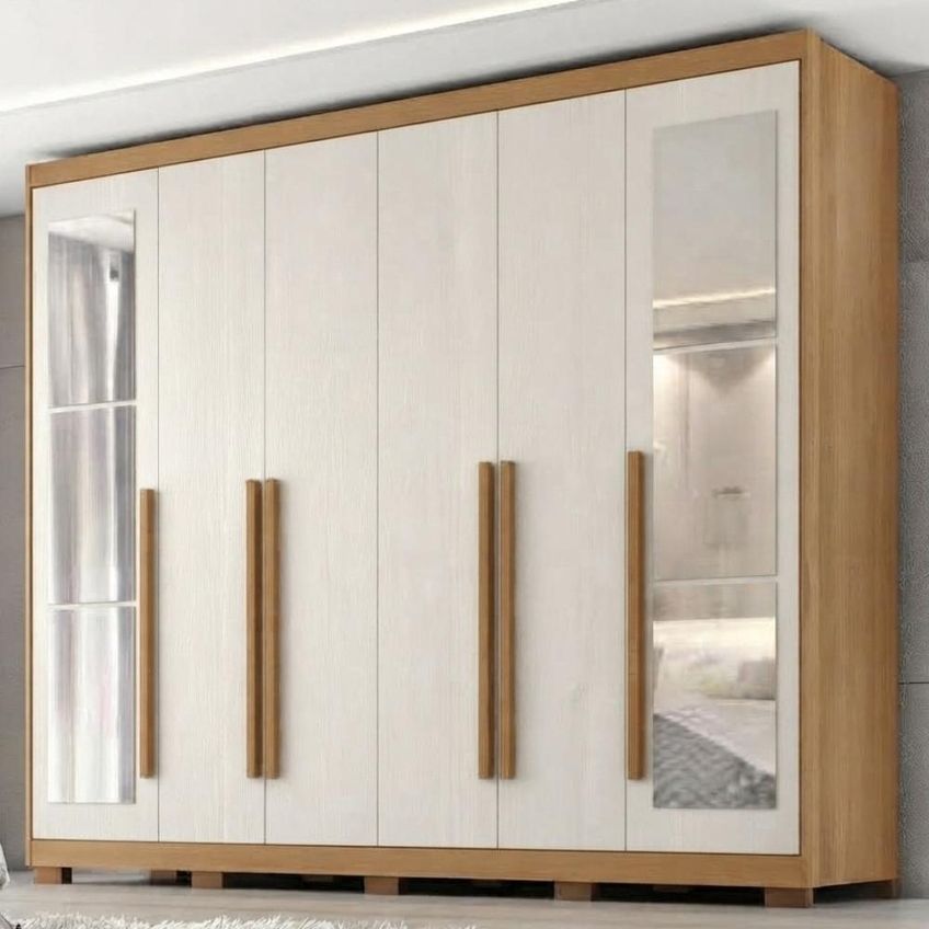 Guarda Roupa Casal 6 Portas Com Espelho MDF Platina 236 cm Cinamomo Areia Zanz - imagem 2