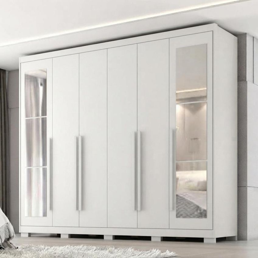 Guarda Roupa Casal 6 Portas Com Espelho MDF Platina 236 cm Branco Absoluto Zanz - imagem 5