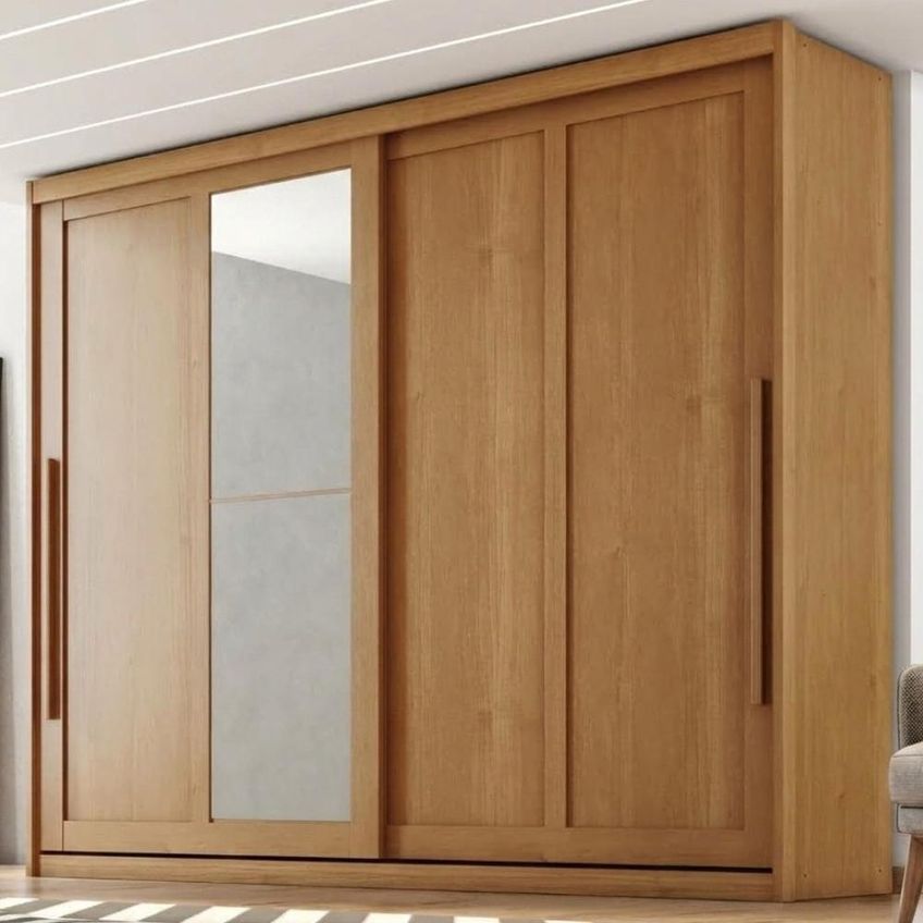 Guarda Roupa Casal 2 Portas De Correr Com Espelho MDF Atrane 268 Cm Cinamomo Zanz - imagem 2