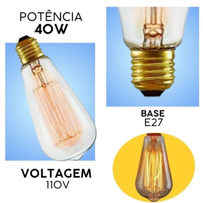 Lâmpada Vintage Filamento Lt45-sc-40w Dimerizável 2200k 40w E27 220v Amarelo Gmh - imagem 4