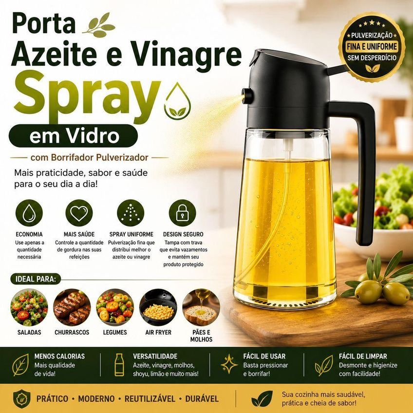 Porta Azeite E Vinagre Spray Em Vidro Para Cozinha Branco Utimix - imagem 3