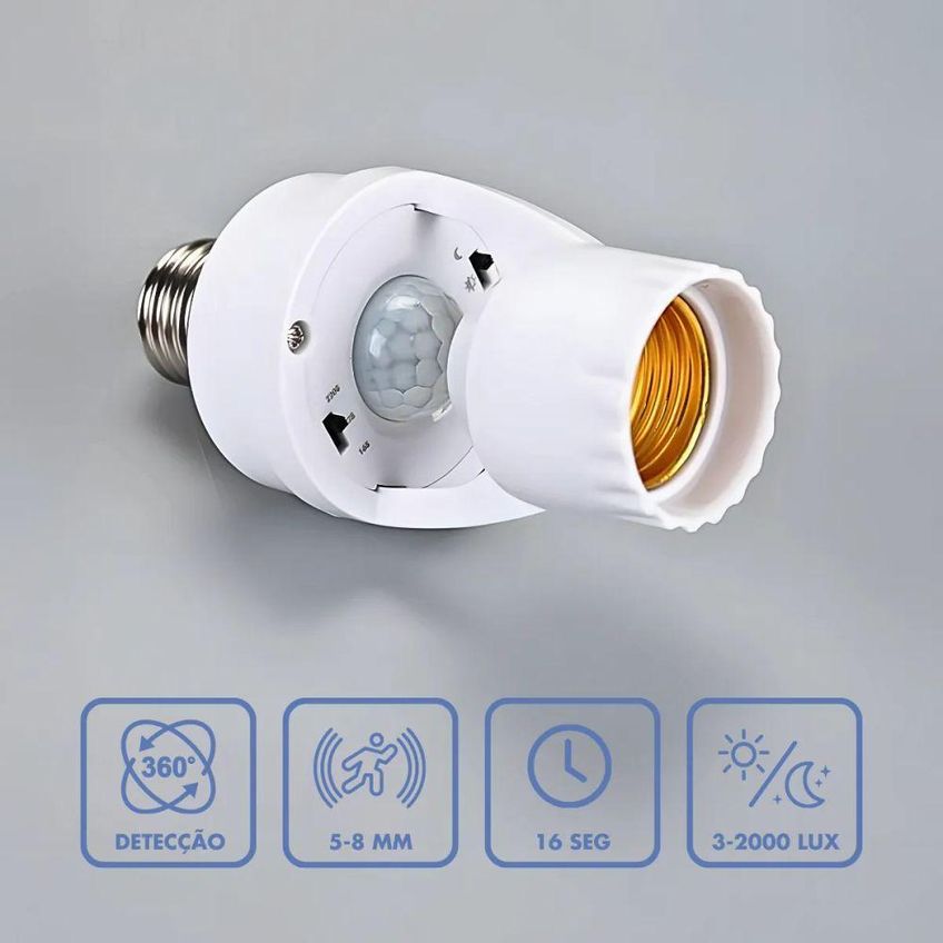 Sensor De Presença Para Lâmpada Movimento Infravermelho Fotocélula Automático Branco Bivolt Utimix - imagem 5