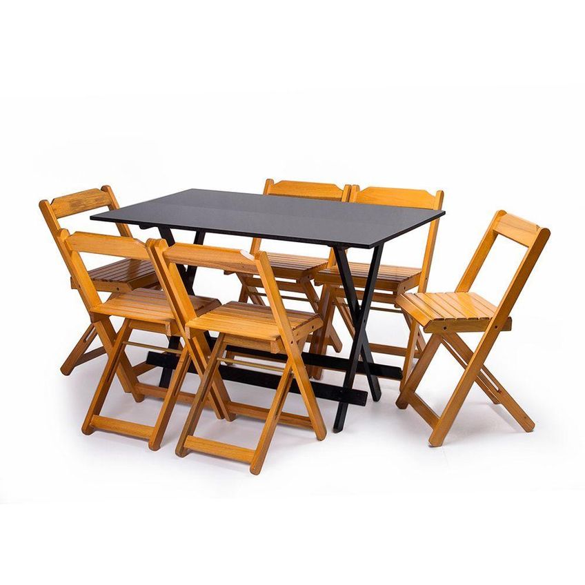 Kit 10 Mesas 120x70 Com 60 Cadeiras 6 Lugares Tampo MDF Preto Mel MB Móveis - imagem 5