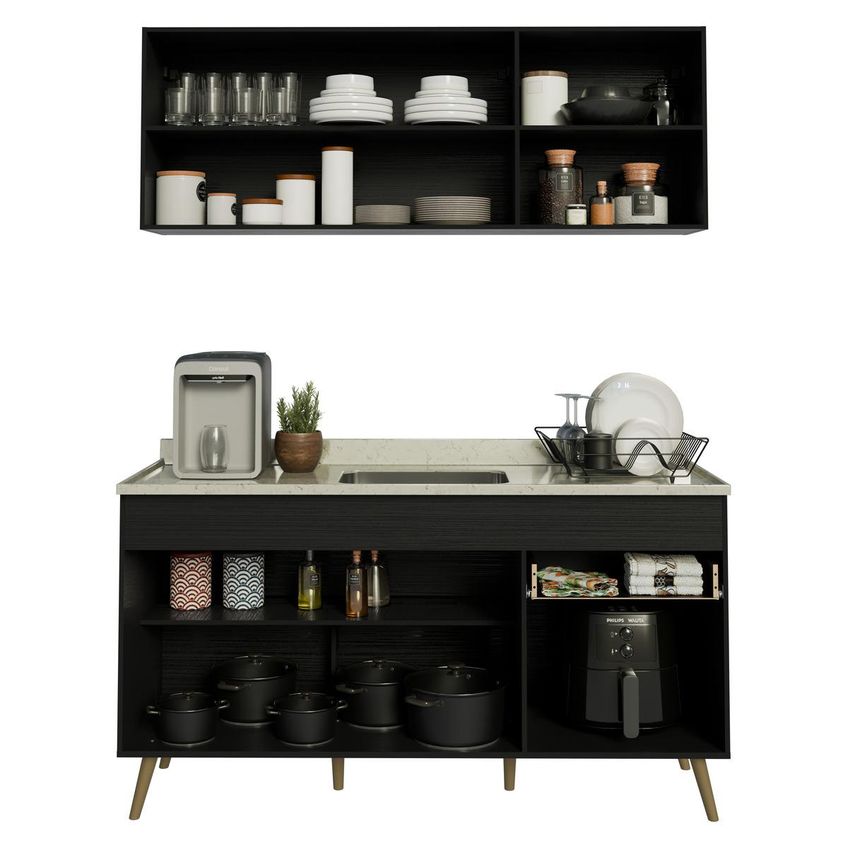 Armário Cozinha Modulada Compacta Balcão Com Pia 150cm Florença Multimóveis Mcr2468 Preto/creme - imagem 5