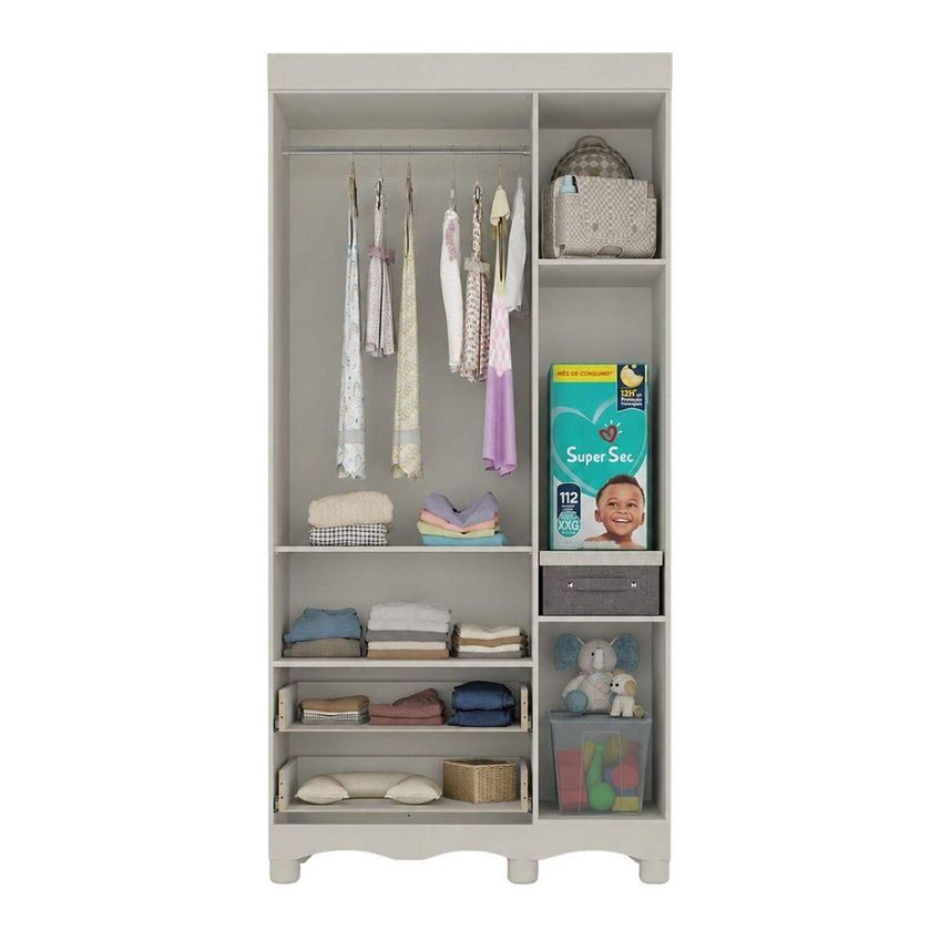 Guarda-roupa Infantil 92cm Com Vidro 3 Portas E 2 Gavetas Ternura Multimóveis Mp4477 - Off White - imagem 5