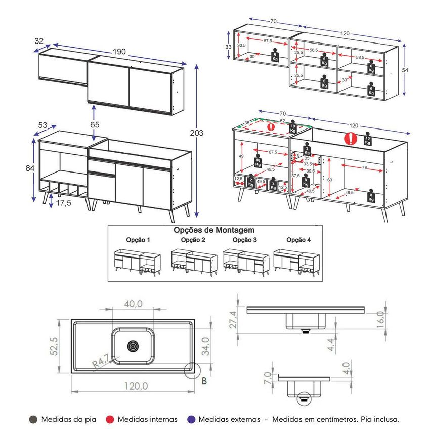 Cozinha Modulada Compacta Para Forno/cooktop Com Pia 190cm Florença Multimóveis Mcr2467 Branco - imagem 4