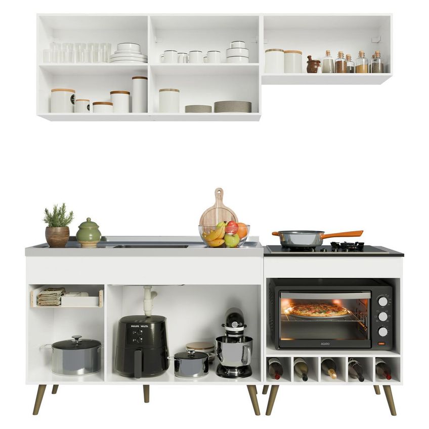 Cozinha Modulada Compacta Para Forno/cooktop Com Pia 190cm Florença Multimóveis Mcr2467 Branco - imagem 5
