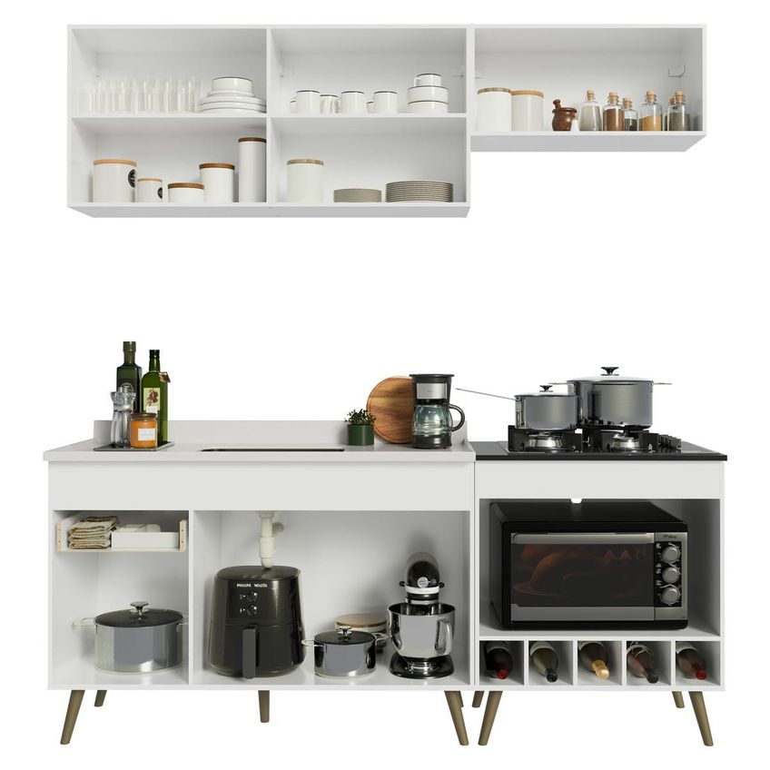 Cozinha Modulada Compacta Para Forno/cooktop Com Pia 190cm Florença Multimóveis Mcr2450 Branco/gelo - imagem 5