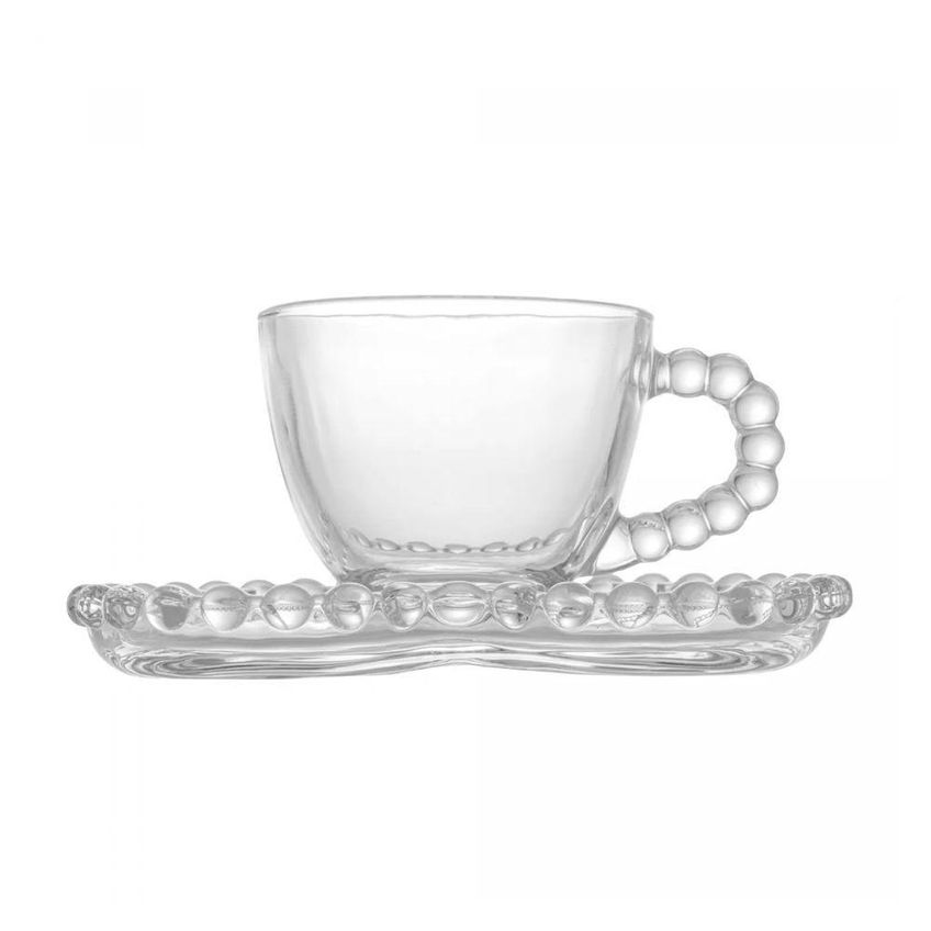 Conjunto De Xícaras De Café Coração Pearl Em Cristal Com Pires Para Café Incolor Wolff 85ml - imagem 3