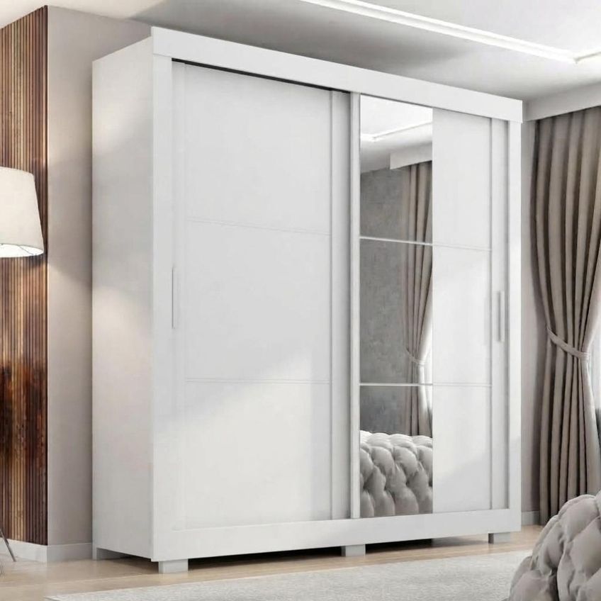 Guarda Roupa Casal 2 Portas De Correr Com Espelho Titan 196 Cm Branco Absoluto Zanz - imagem 5