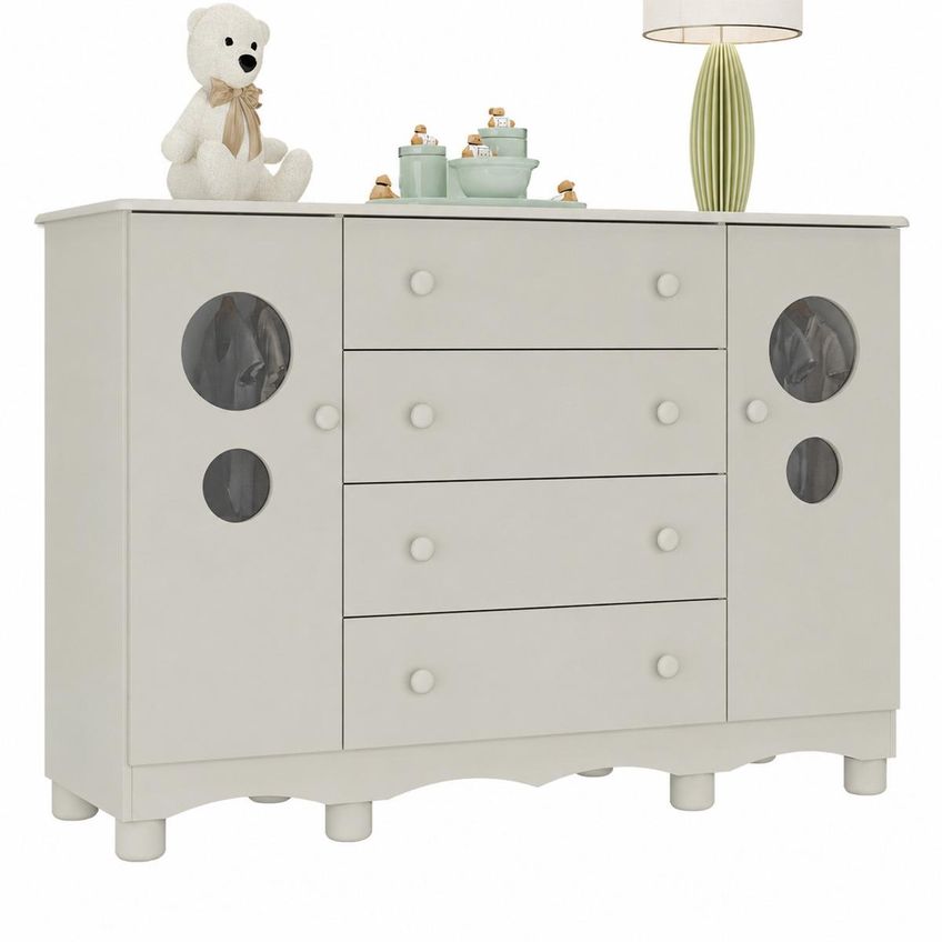 Cômoda Infantil 125cm 2 Portas Com Vidro E 4 Gavetas Suspiro Multimóveis MP4460 - Off White - imagem 2