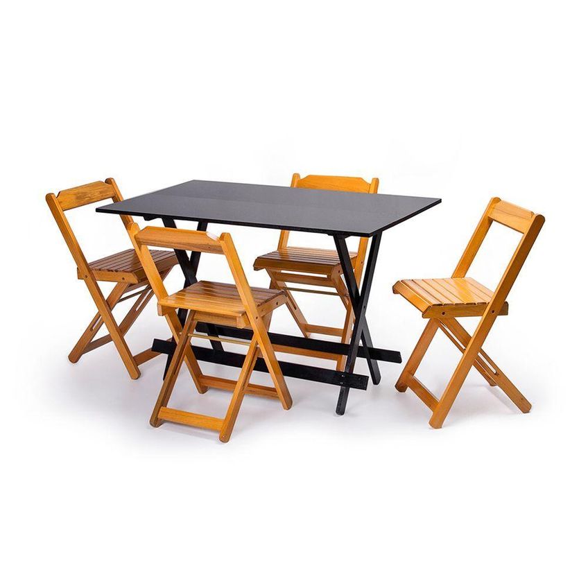 Kit 10 Conjuntos Dobráveis 120x70 Com 4 Cadeiras 4 Lugares Tampo Mdf Preto Mel M.b Móveis - imagem 4