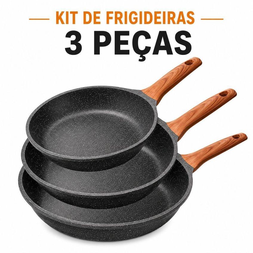 Kit De Frigideiras Antiaderentes 3 Peças Alumínio Preto Marmorizado Utimix - imagem 4