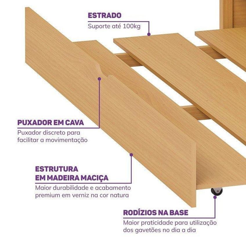 Cama Auxiliar Com Frente Em Madeira Maciça Magna Kids Casatema Marrom/natural Mel - imagem 3