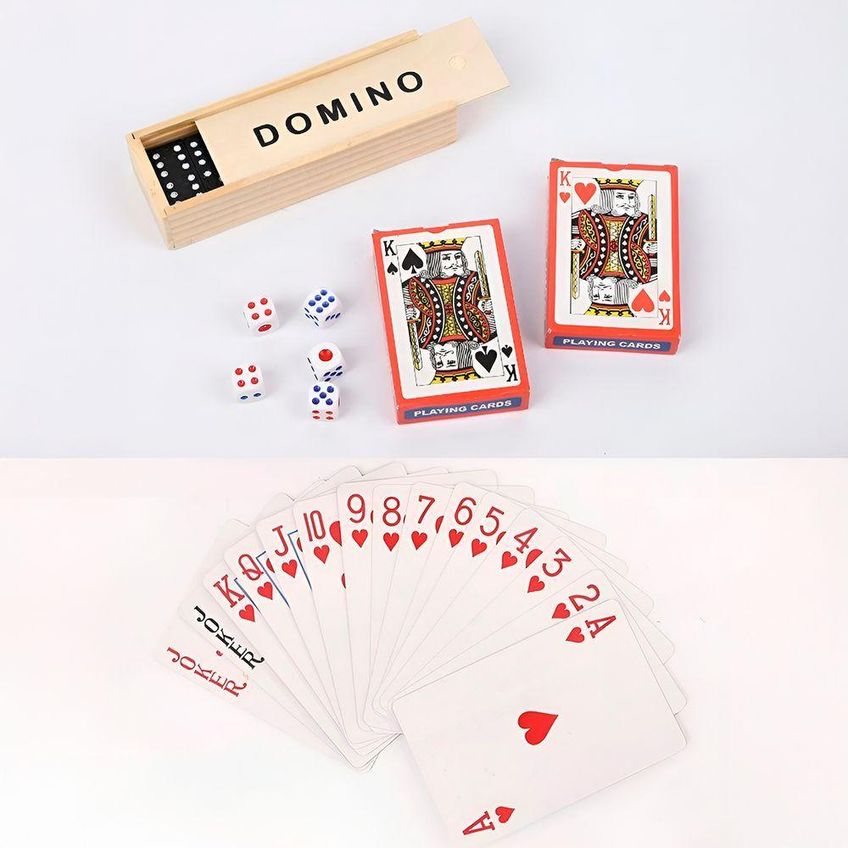 Kit De Jogos Com Baralho, Dominó E Dados Para Entretenimento Em Grupo - imagem 4