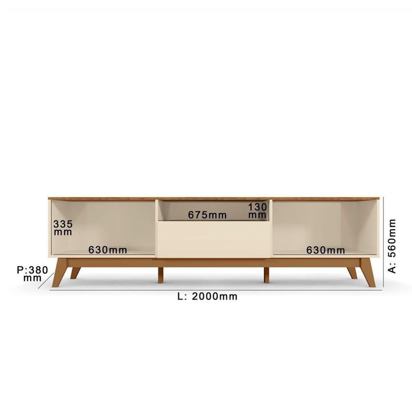 Rack Bancada Diadema Para TV 75" 200cm MDF MDP com Nicho Central Off White Canela Mbler - imagem 3