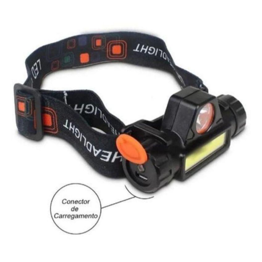 Lanterna De Cabeça High Power Head Lamp Com 1 Led E Sinalizador Ângulo De Iluminação 90 Graus Preto - imagem 3