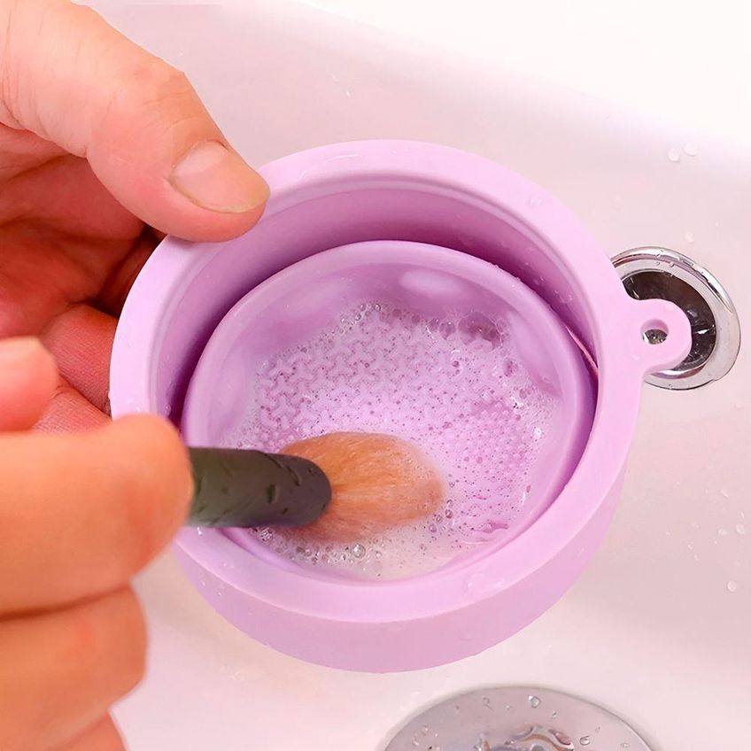 Limpador E Organizador De Pincéis Rosa Com Base De Silicone Retrátil Para Secagem - imagem 5