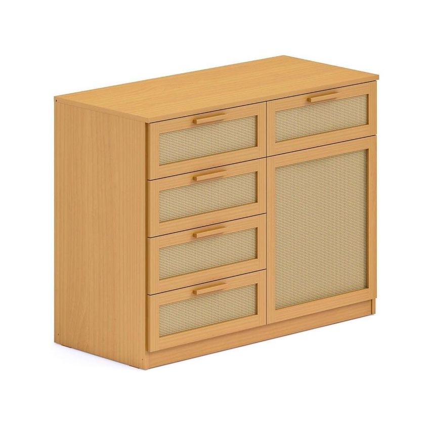 Cômoda 1 Porta 5 Gavetas Madeira Maciça E Rattan Magna Kids Casatema Marrom/natur Natural - imagem 2