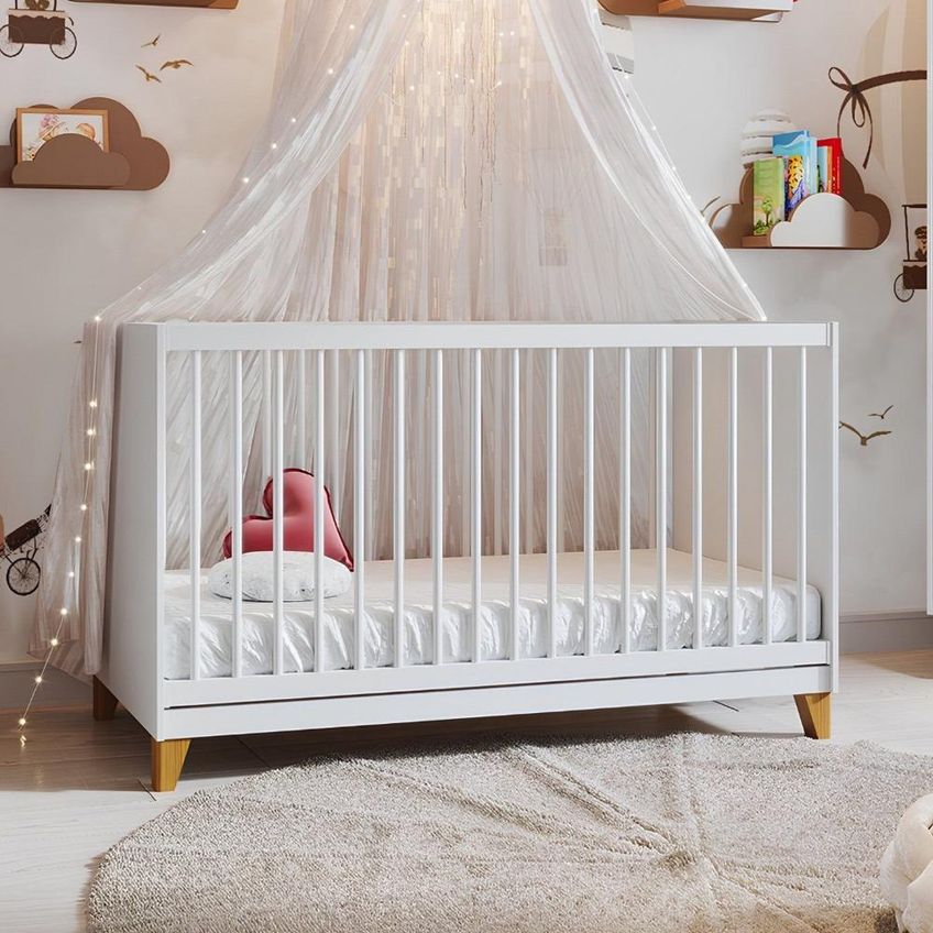 Conjunto Quarto De Bebê Completo Simples Magia 3 Peças Guarda- Roupa/ Berço/ Cômoda Branco Brilhante - imagem 3
